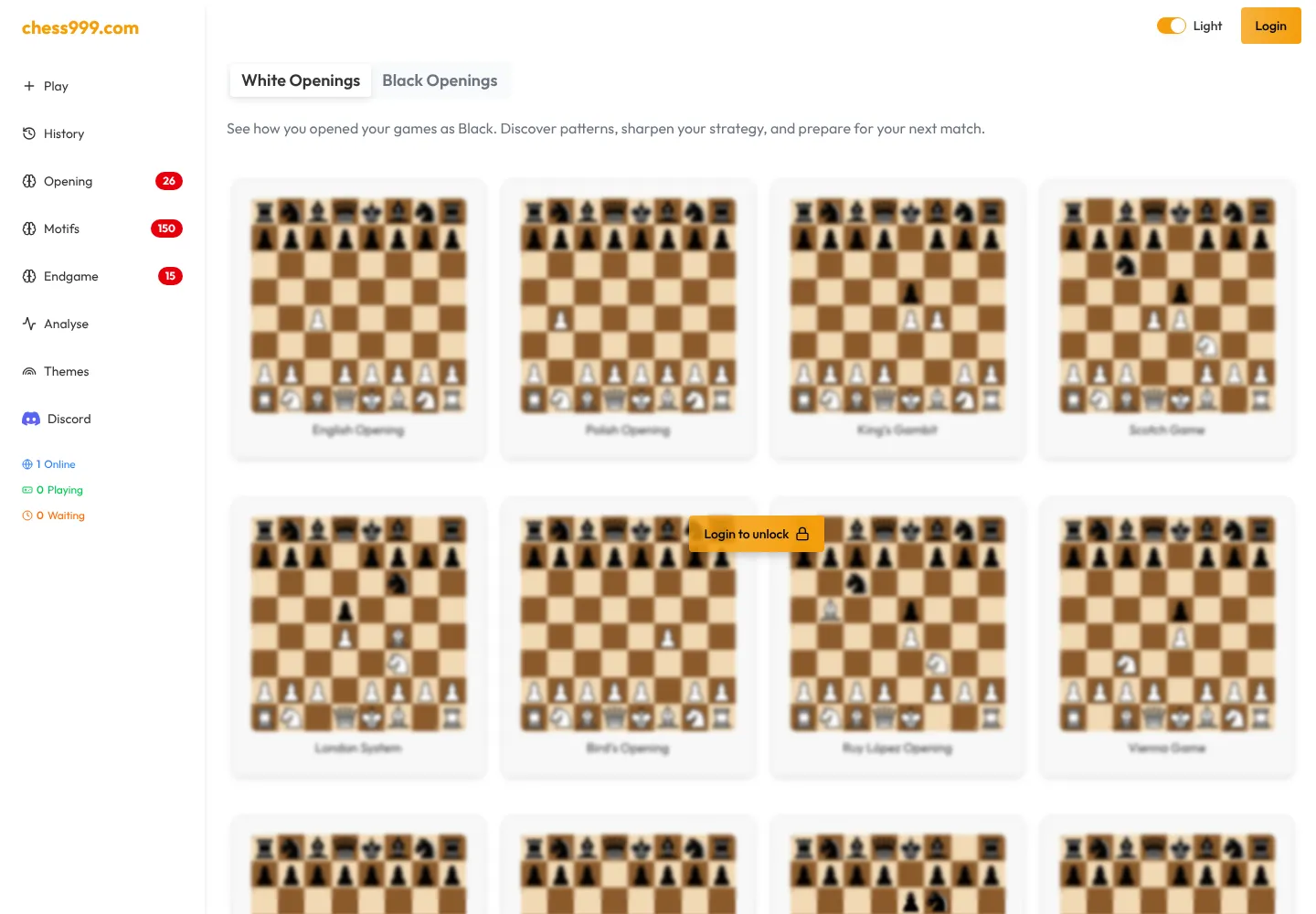 The current API-loaded Chess999 opening library with White and Black training collections