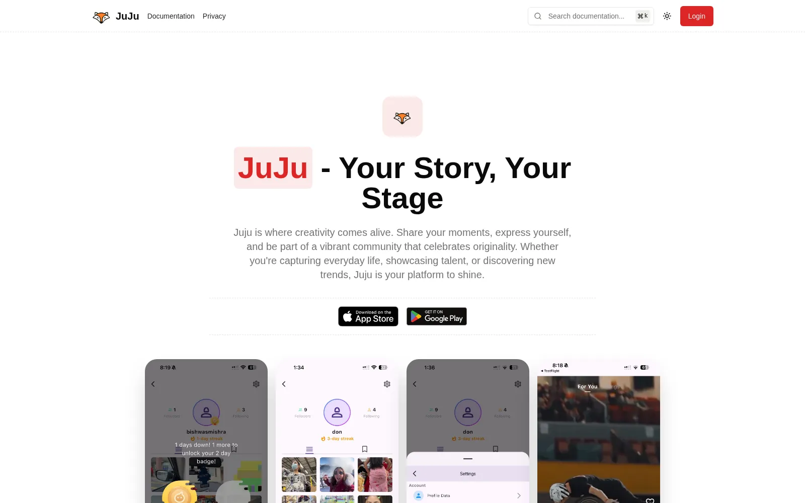 The current JuJu website showing the product and its mobile-store availability